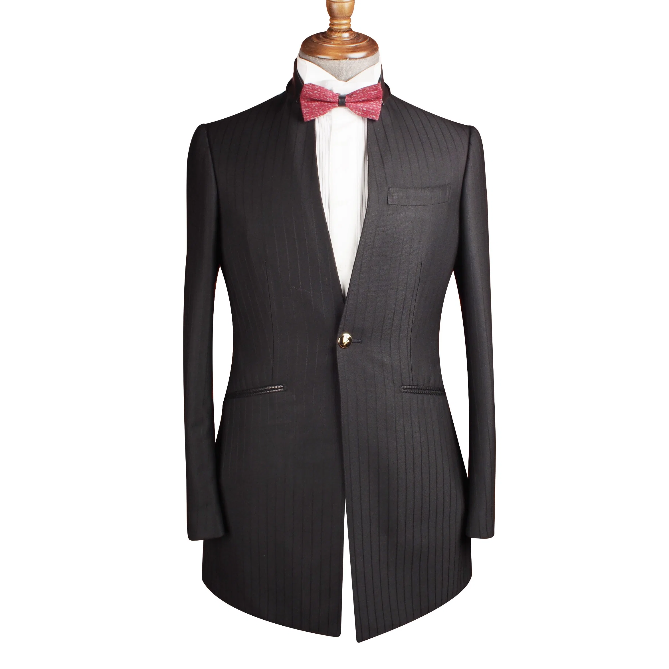 Black Striped Classic Business Jacket 100% Wool Woven Men Suit