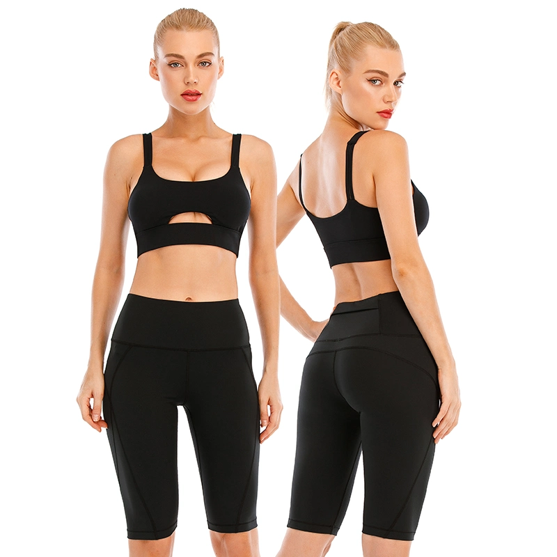 Fashion Black Yoga Fitness Gym Bra Set Women Seamless Yoga Suit Sport Wear