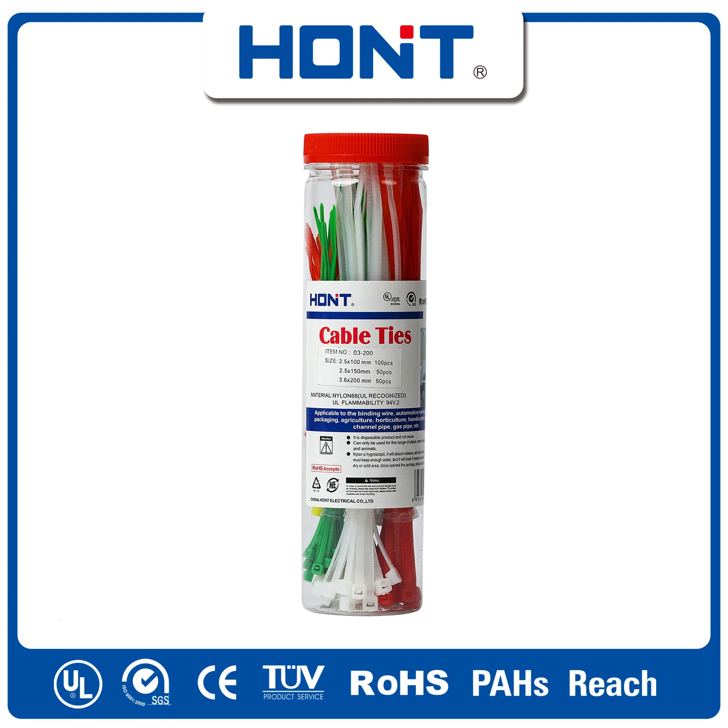 Self-Locking Tie Hont Plastic Bag + Sticker Exporting Carton/Tray Parts Cable Accessories with CCC