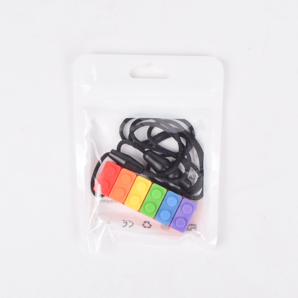 Commerce de gros de bijoux à croquer Chewy Rainbow Pendentif Stick sensorielle Collier Silicone Anneau de dentition bébé mâcher des jouets pour enfants