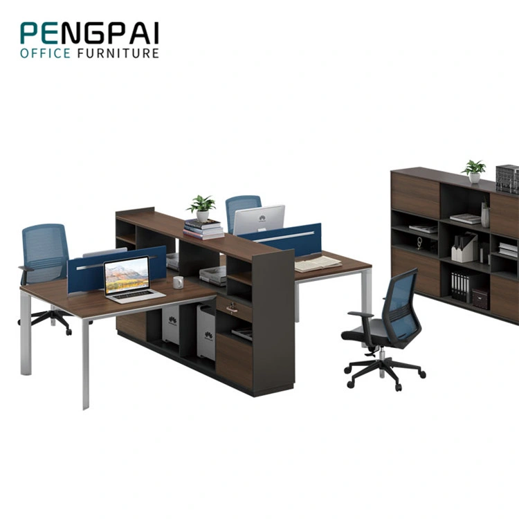 Pengpai Personnalisé 4 personnes Station de travail de commis de mobilier de bureau Ordinateur de bureau de la table avec l'écran