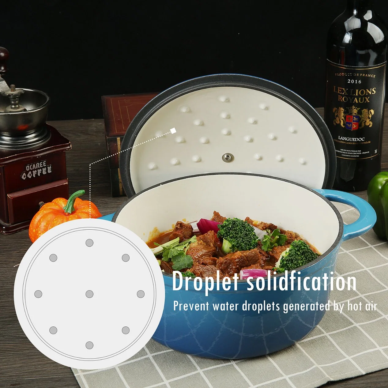 4.1Qt 2022 nouvelle conception Bleu Orange Vert Rouge casserole en fonte Ustensiles de cuisine française Cuisine Four Pot Pots soupe