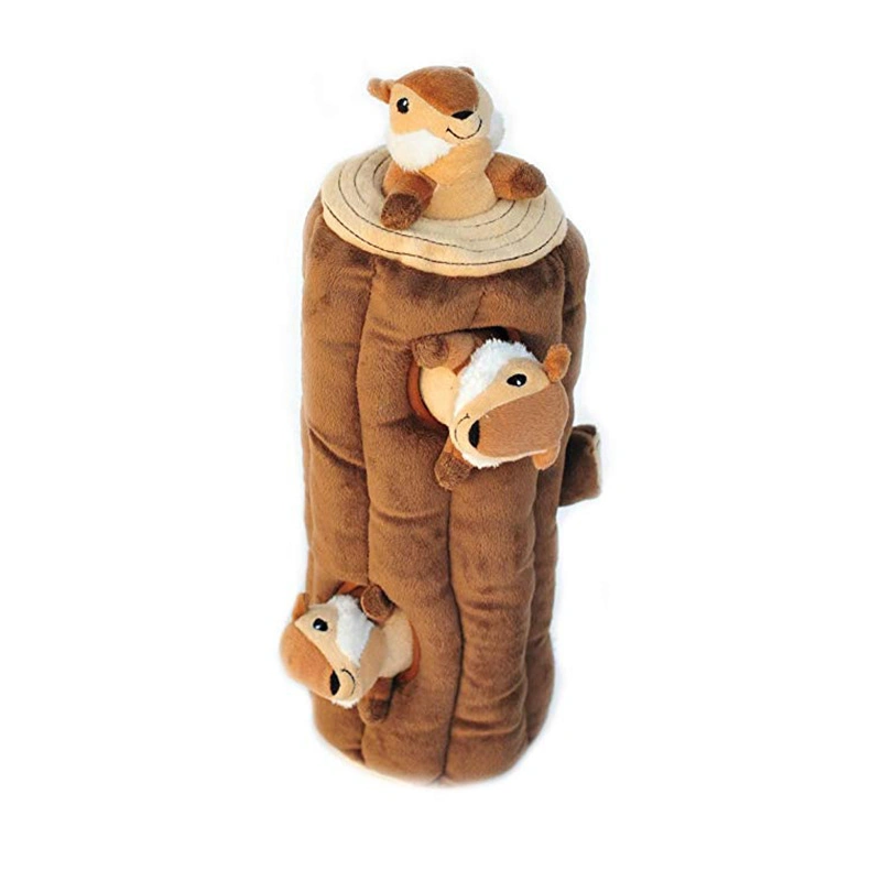 2022 New Arrival Stuffed Pet Hide-and -Seek -3 Little Squirrels with Tree House Set Plush Dog /Cat Chew Toy