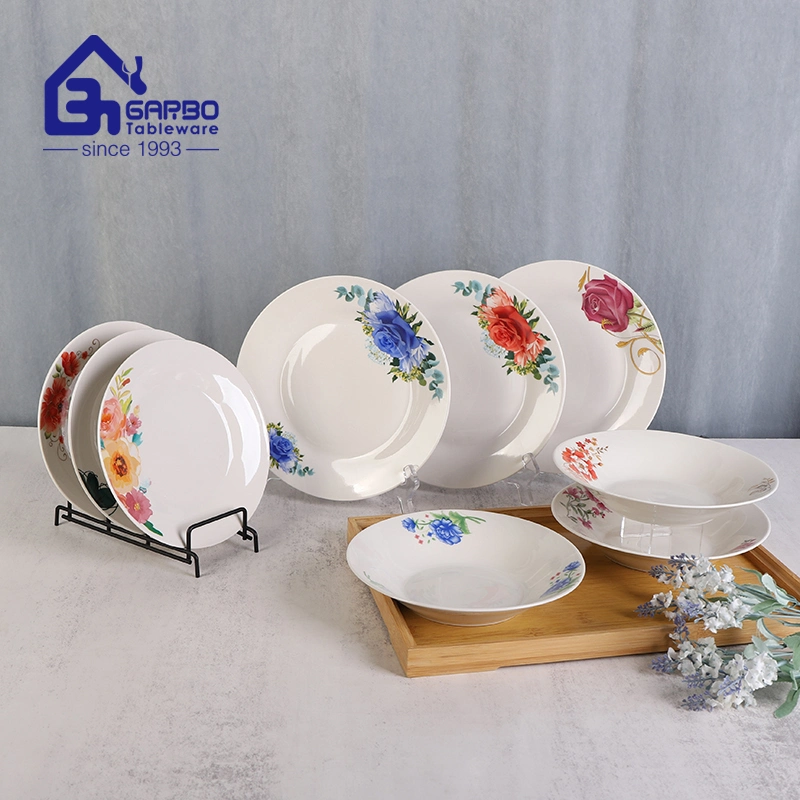 High quality/High cost performance  Ceramic Plates with Flower Decal Designs Dinner Sets Porcrlain Dished for Home