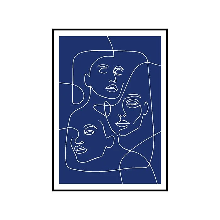 Modern Painting Line Art Blue Character Sketch Artwork Home Wall Decor for Living Room