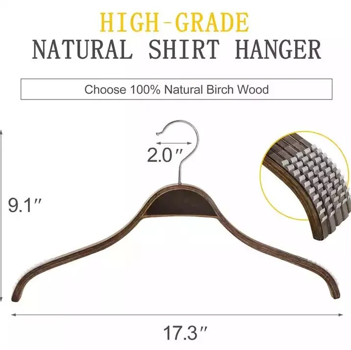 Display Wood Hangers: Nut-Brown Wooden Plywood Clothes Top Hangers with Metal Hook for Suit/Coat/Shirt Hot Selling for Clothes Shop