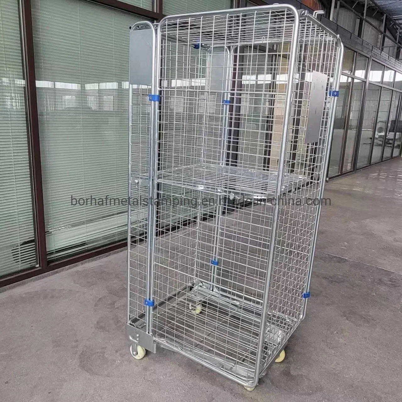 Customized 4 Sided Nesting Supermarket Portable Galvanized Foldable Steel Security Wire Mesh Roll Container