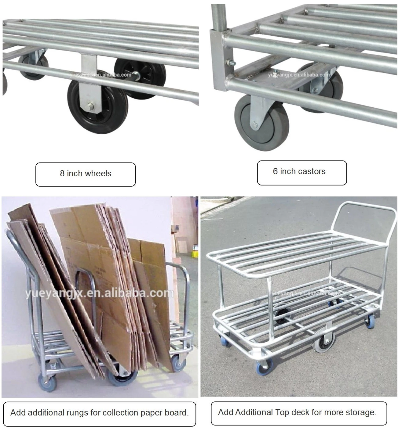 Galvanized Steel Storage Platform Hand Push Trolley Cart for Commercial Sites and Warehouses