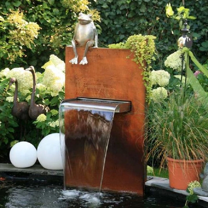 Corten Steel Free Standing Pond Water Feature Outdoor Pool Vertical Waterfall Wall