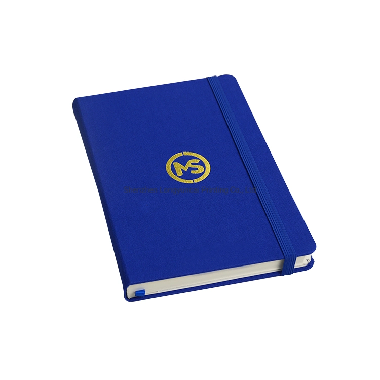 Fábrica de impresión OEM A5 tela reglada Hardcover Journal Hot Foil Índice de la ficha del logotipo de estampado Cuaderno personalizado con más cerca elástico y. Bolsillo