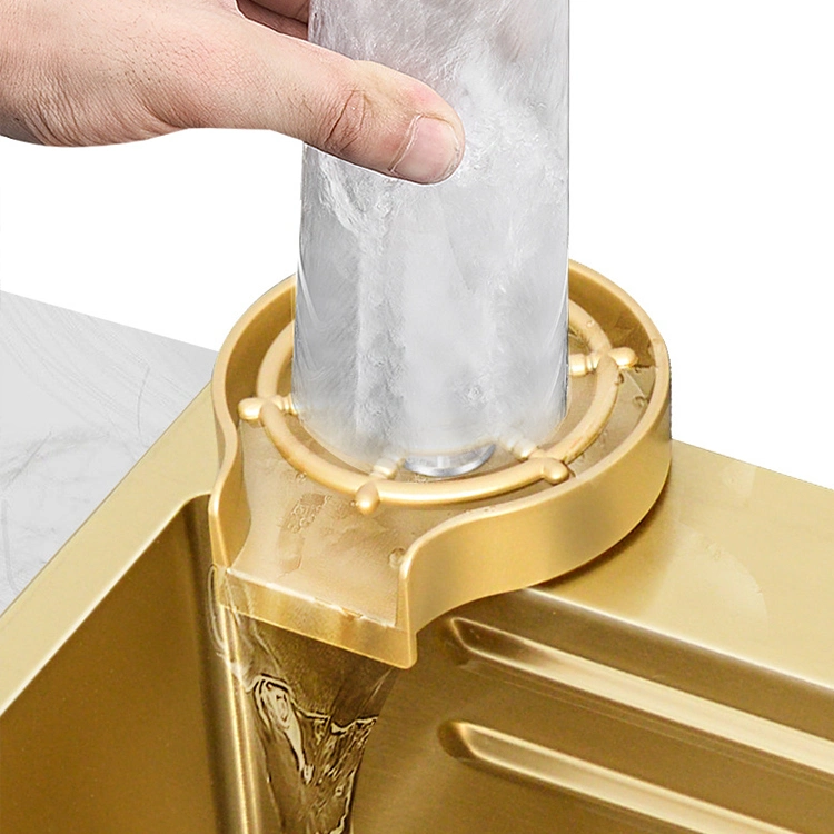 2023 تيكتوك 30 32 بوصة الفردي الحوض نانو Golden Waterfall Sweep Gold 304 Stocket Steel Faucet المطبخ المصنوع يدوياً