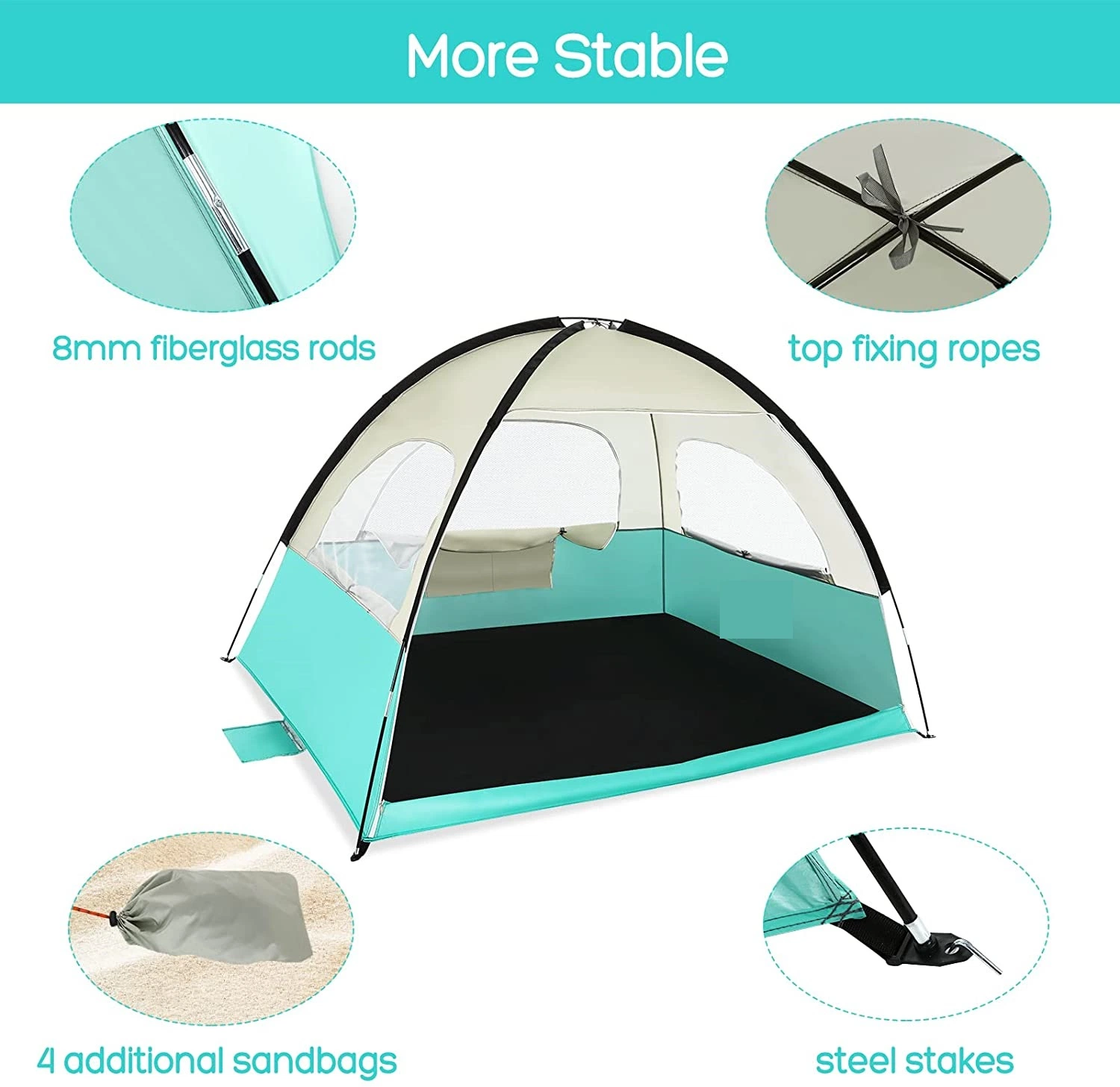 Beach Tent Sun Shelter, Anti-UV Sun Shade Tent for 3 Person Family with 3 Mesh Windows Portable Carrying Bag