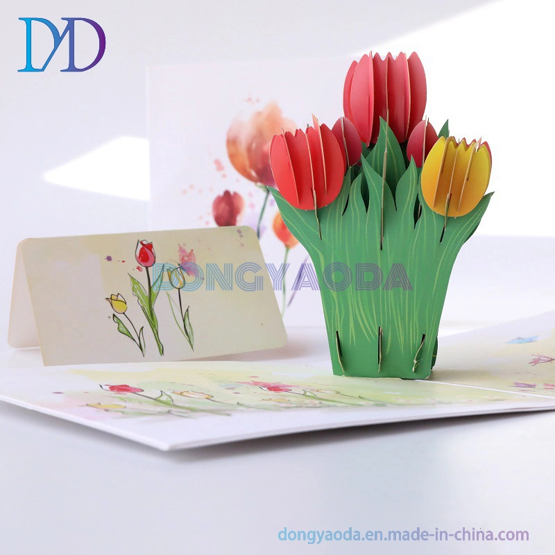 Tarjeta de felicitación tridimensional Creative 3D floreria de flores de tulipanes holandeses Mingxin Tarjeta de cumpleaños de bendición