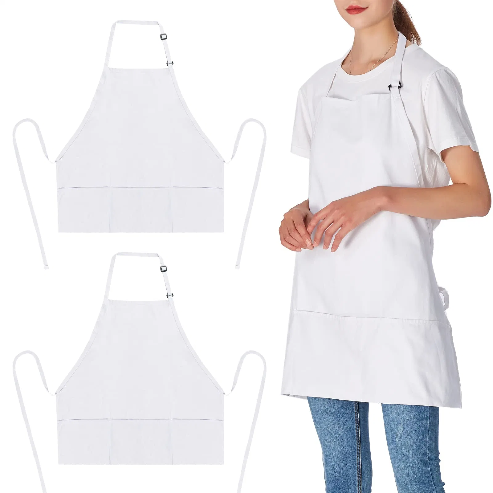 Prix de gros 3 poches Amazon réglable Bestsellers Bib Femmes Hommes Tablier de Cuisine