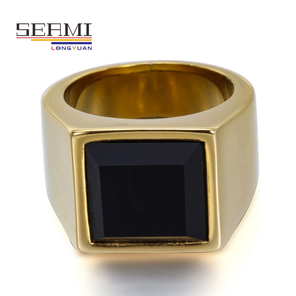 Trendy Male Stainless Steel Black Stone Titanium Wholesale/Supplier Ring