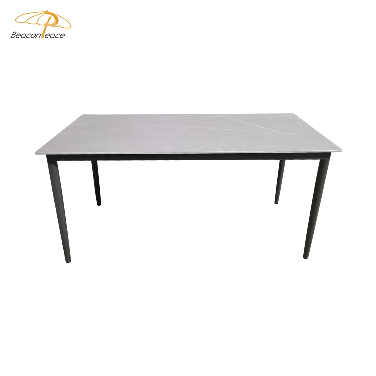 Table en pierre grise pied en aluminium pour une salle à manger extérieure de haute qualité Tableau