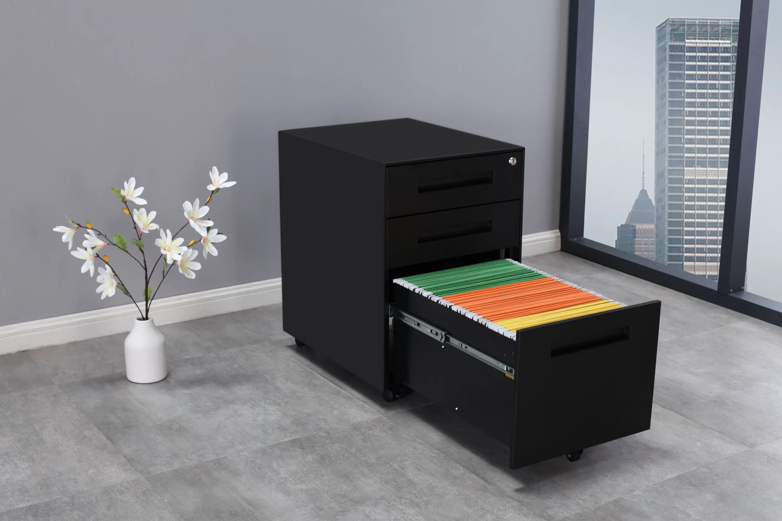 Modern Design Black Color 3 Drawer Pedestal Mobile 3 Drawer Cabinet for Storage