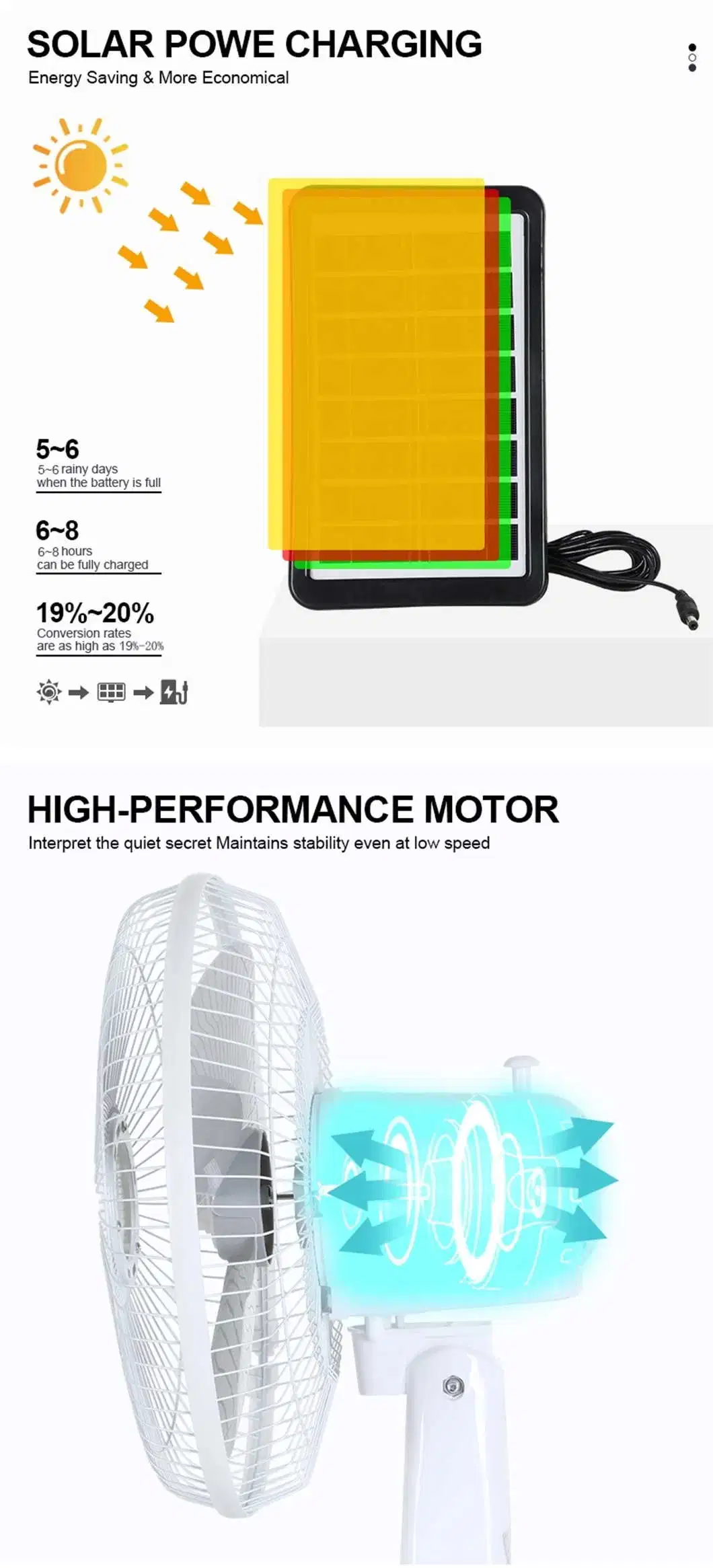 12" Home Solar Battery Rechargeable DC Table Fan with LED Light