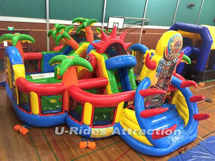 La isla de Tiki carrera de obstáculos hinchables cursos juegos bounce / campo Deporte joust juego de juegos inflables para niños