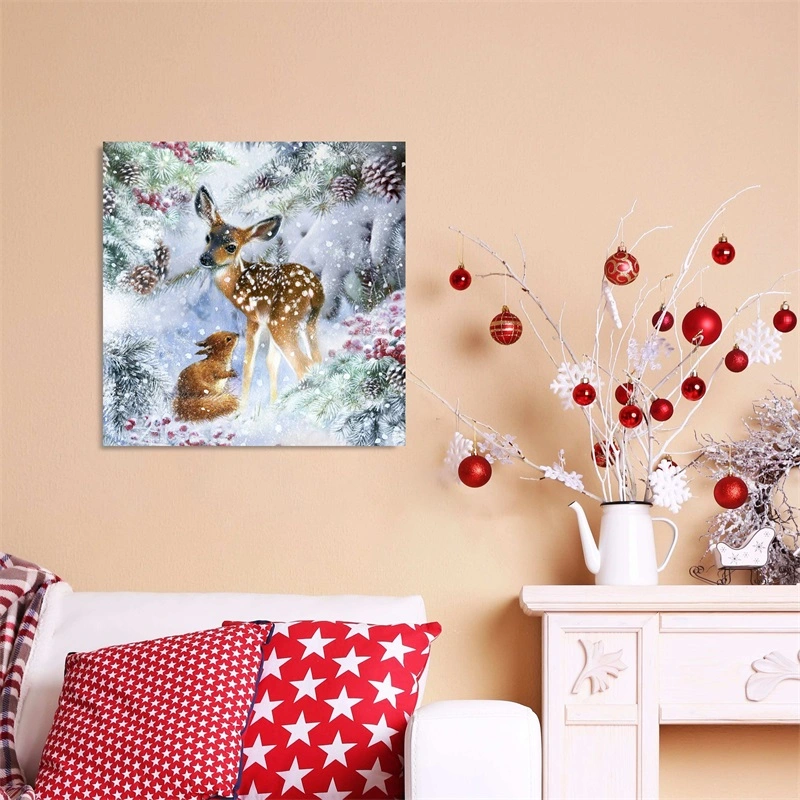 Merry Christmas LED Lighted Canvas Wall Art Prints Beer Picture with Holiday Decor