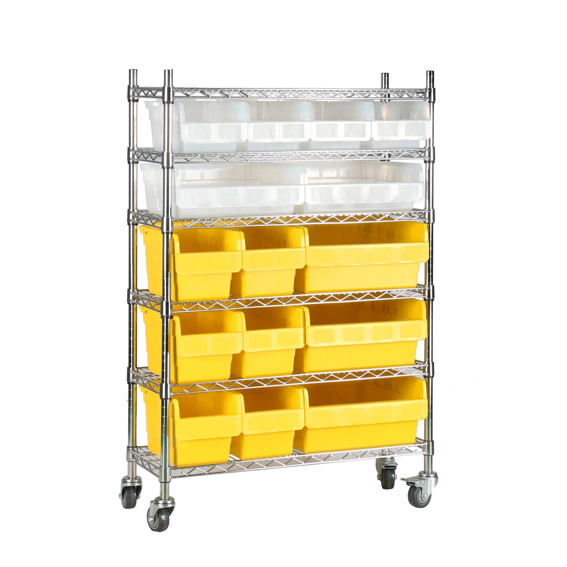 Electronic Spare Parts Wire Shelving Trolley with Bins Unit