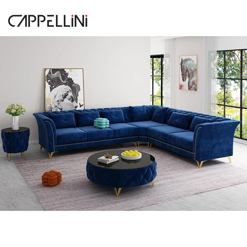 Современный дизайн интерьера гостиной Sectional Wohnzimmer Leather Sofa Set Мебель Hotel Квартира Velvet Luxury Sofa