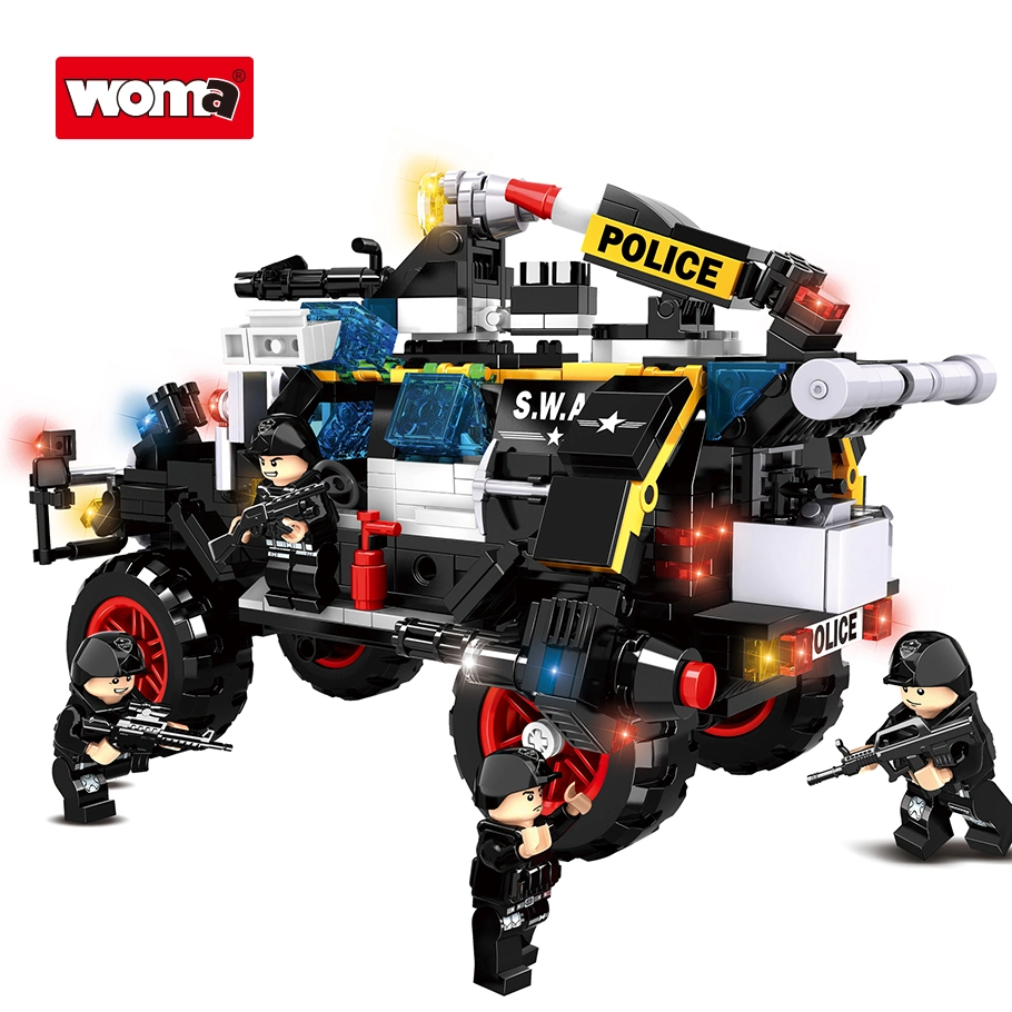 Woma Toys Shopee Hot Sale Swat Anti Explosion Armored Vehicles Truck Car Small Brick Building Blocks Educational Assemble Game