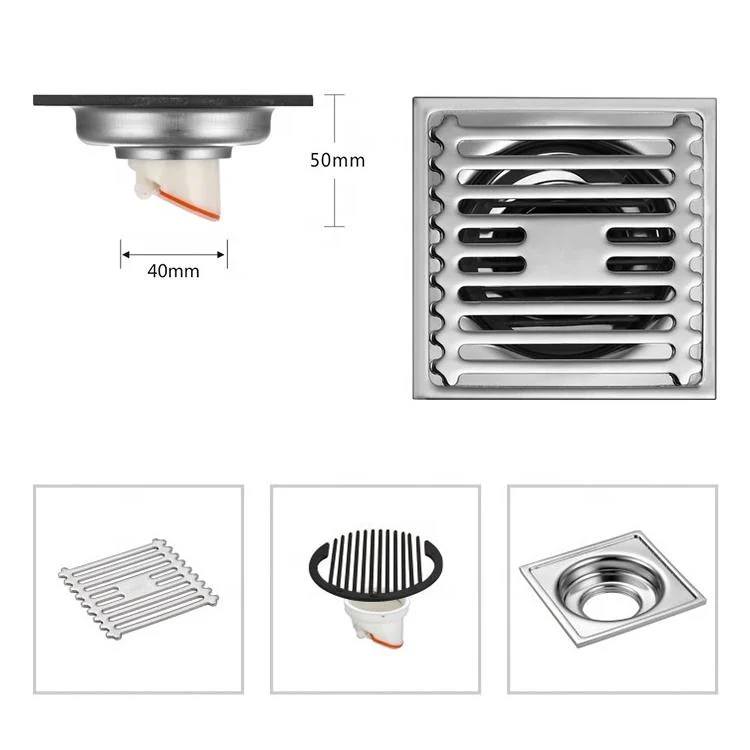 Bathroom Toilet Odorless Strainer Grate 4 Inch SUS304 Stainless Steel Square Water Shower Drain Black Floor Drain