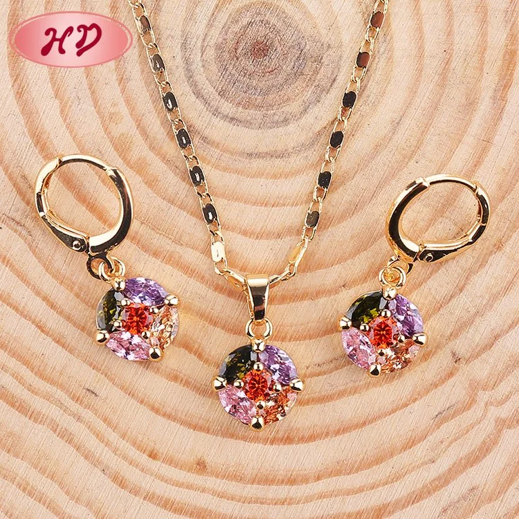 Fashion Costume Hengdian Wholesale/Supplier Imitation Gold Plated Earring Sets Pendant Necklace Jewelry