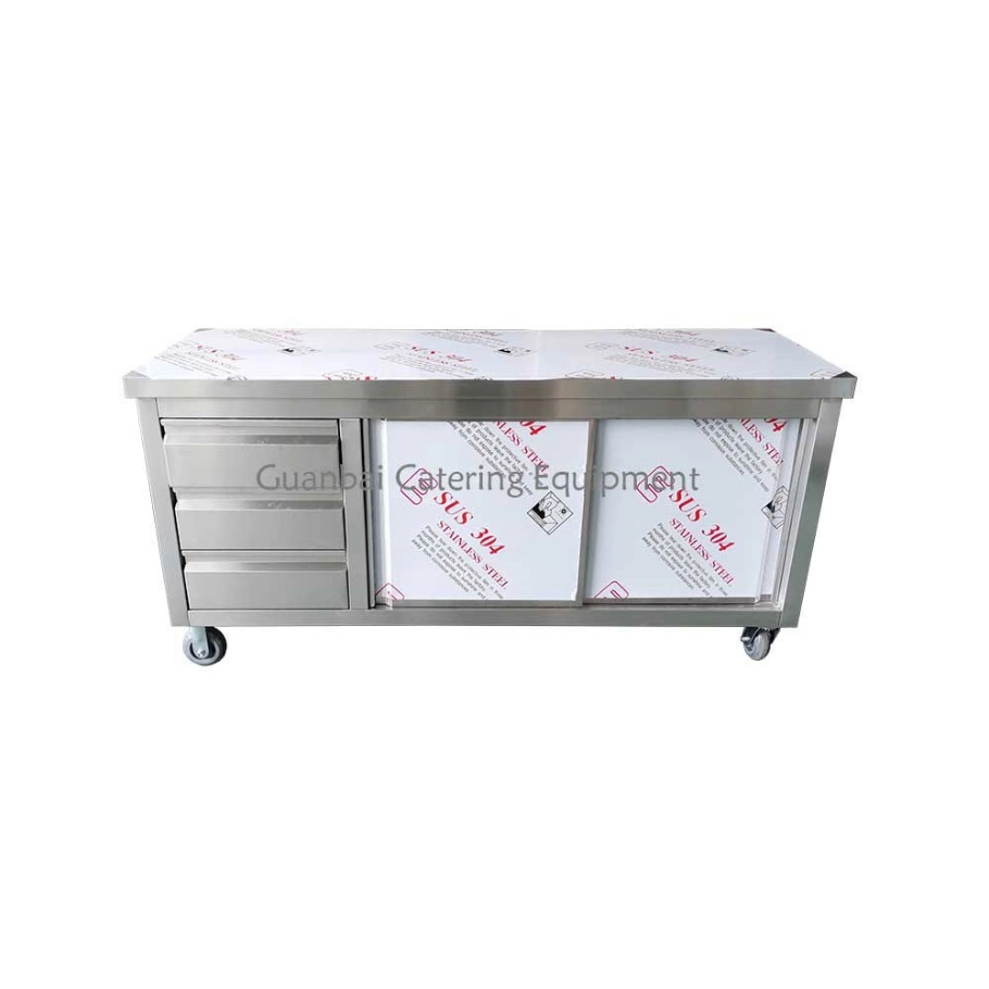 Guanbai stainless steel kitchen island cabinet unit with sliding doors and drawers