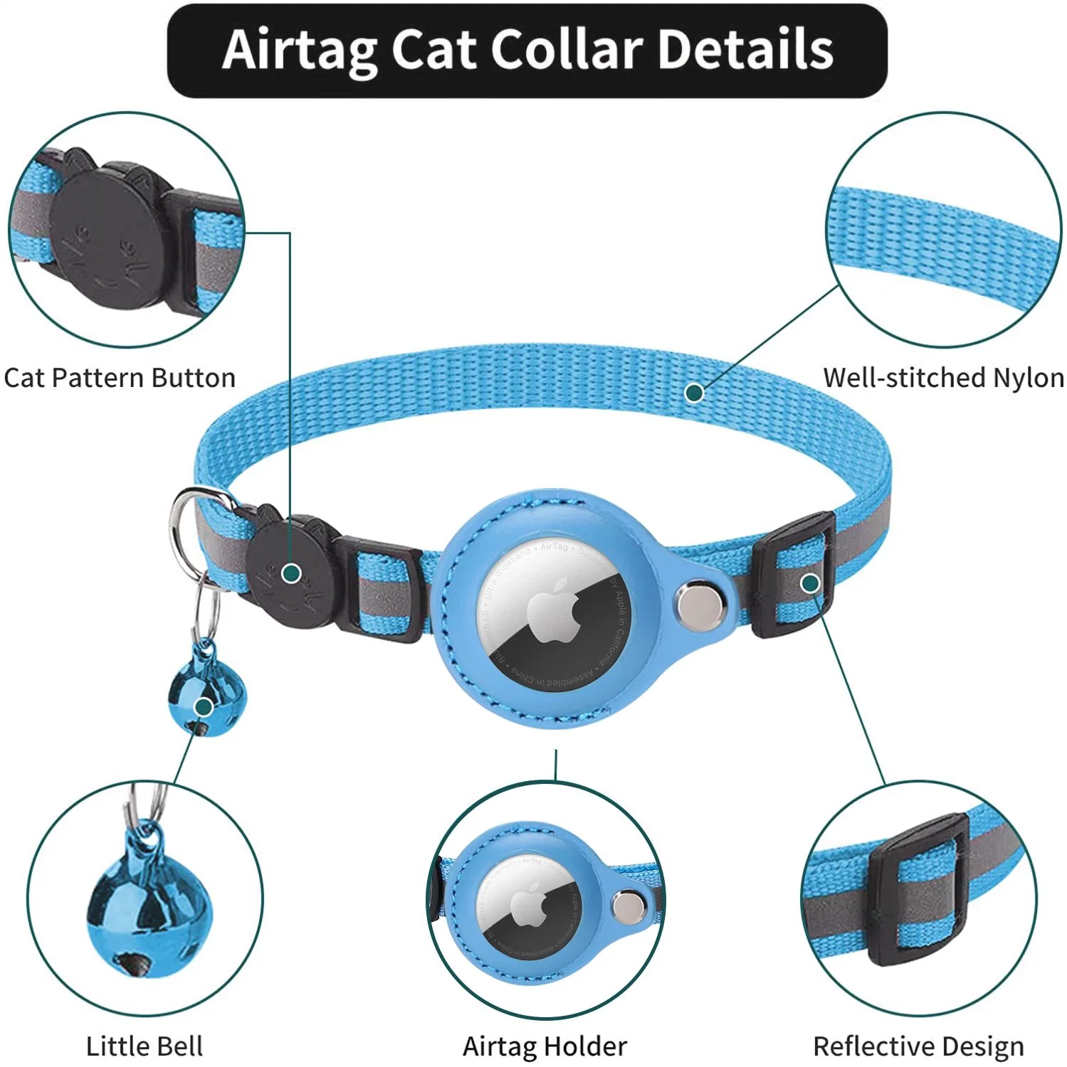 Hot Selling Cat Supplies Persionalized Logo Nylon Air Tag Collars