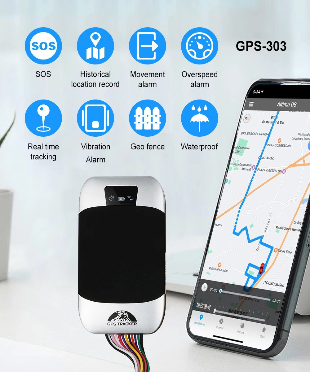 GPS GSM Car Tracker GPS 303f Coban with Door, Acc, Fuel Alarm System on Free APP & Web GPS Tracking Software