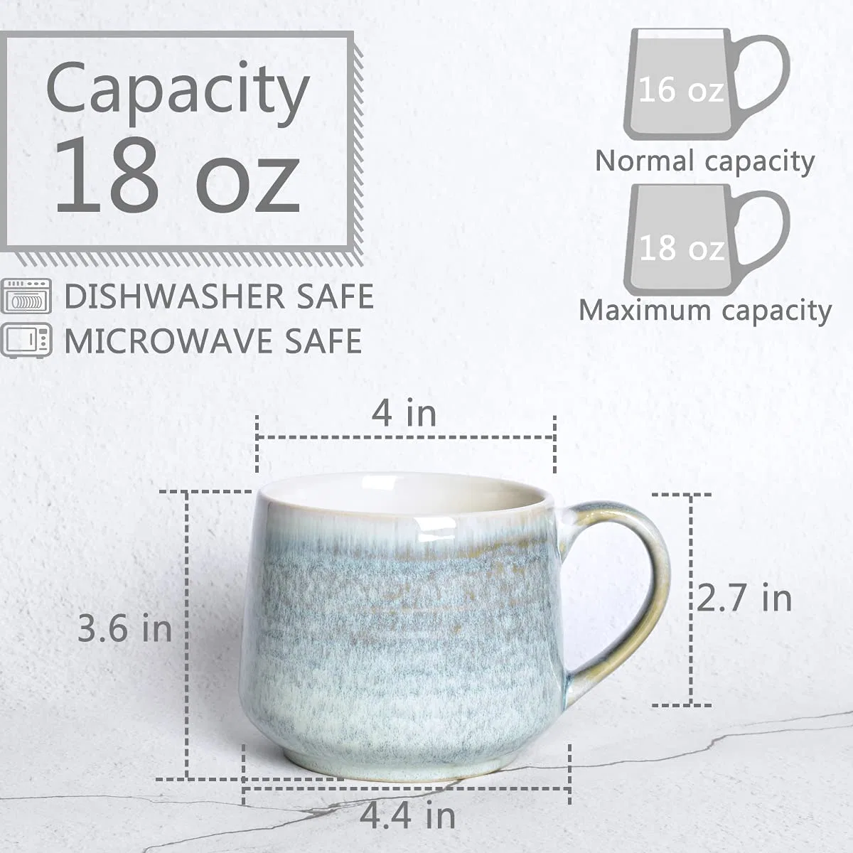 Große Keramik breiten Kaffee Latte Becher Set von 2, 18 Oz, große Steinzeug Tee Tasse für Büro und Zuhause, Spülmaschine und Mikrowelle Safe (Willow Green, 2)