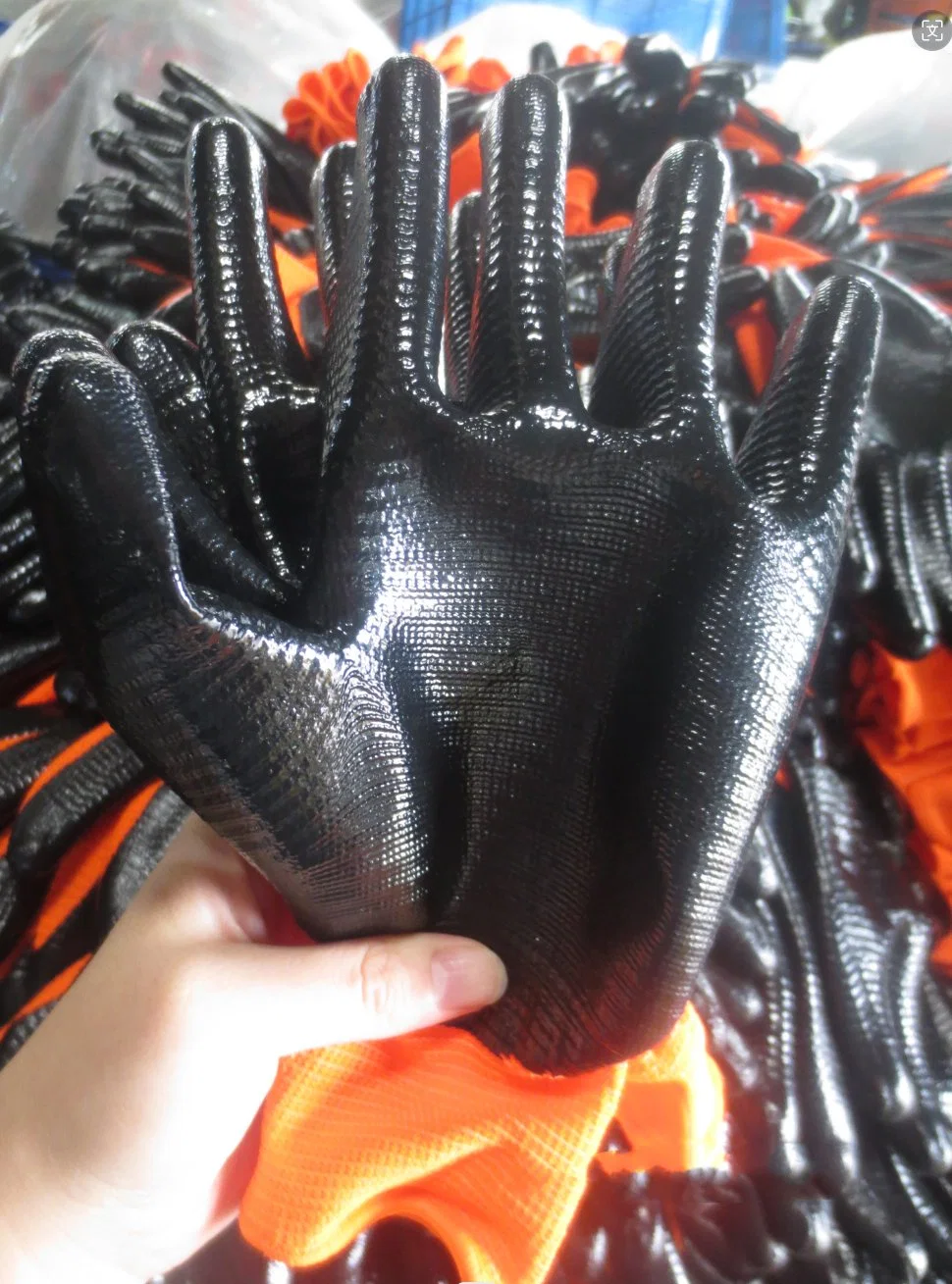 13 Gauge Orange U3 Nitrile Palm Coated Working Safety Gloves for Gardening Industial Gloves Daily Use