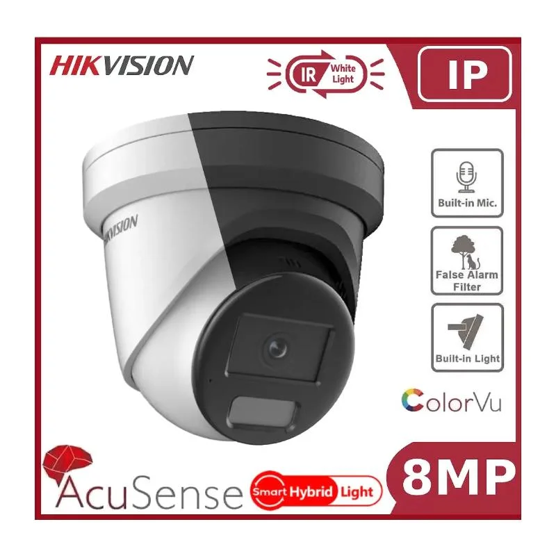 Hikvision 8 MP Smart Hybrid Light Network Turret Black Color Camera with Colorvu Fixed Lens