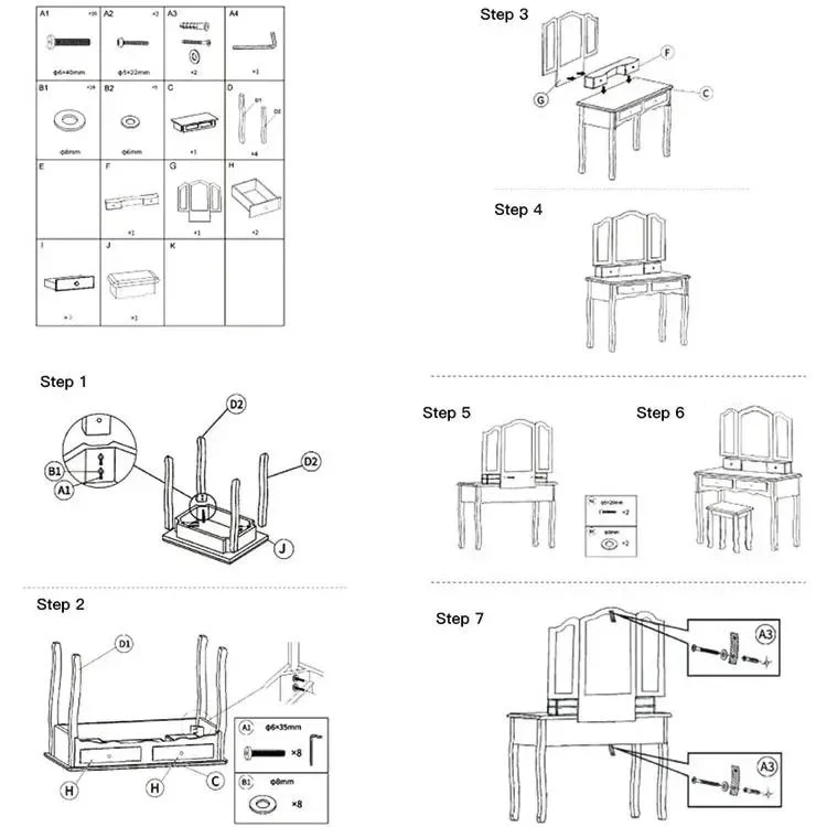 Office Simple Bedroom Furniture Dresser Dressing Table Chair