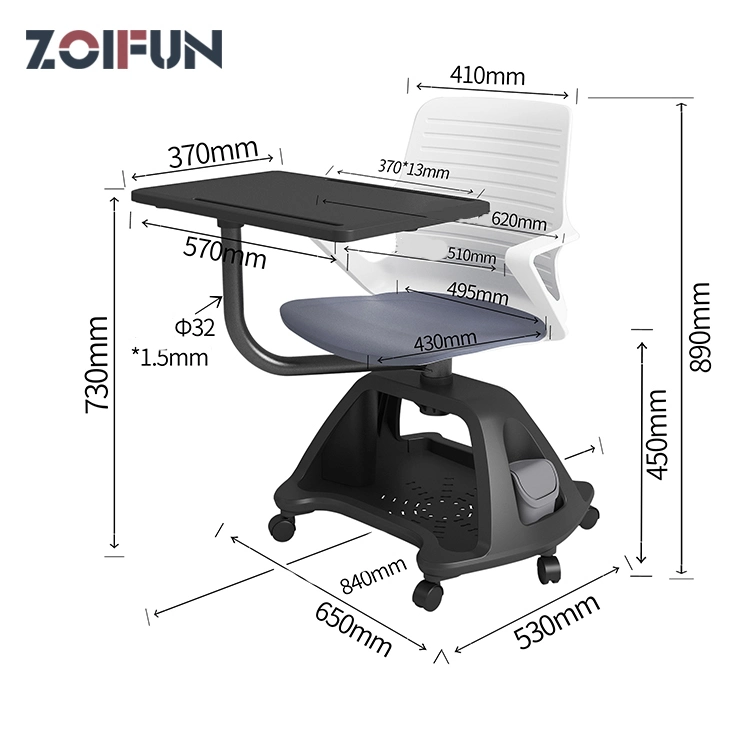 Mobile Student Combo Chair with Arm and Bookrack