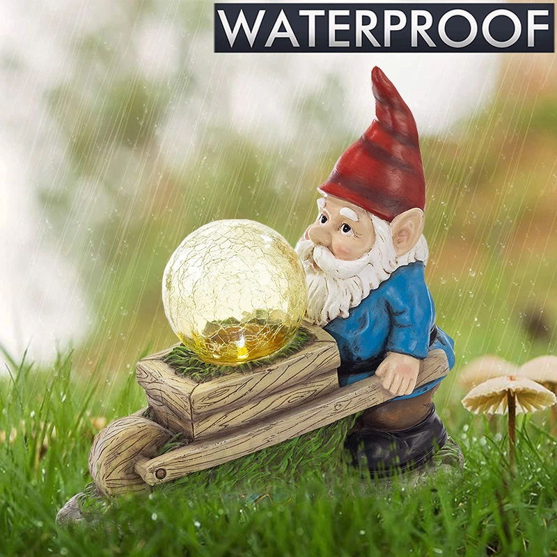 Wholesale Solar Powered LED Poly Resin Gnome Push Unicycle Landscape Lighting Outdoor Garden Holiday Decoration Yard Decoration