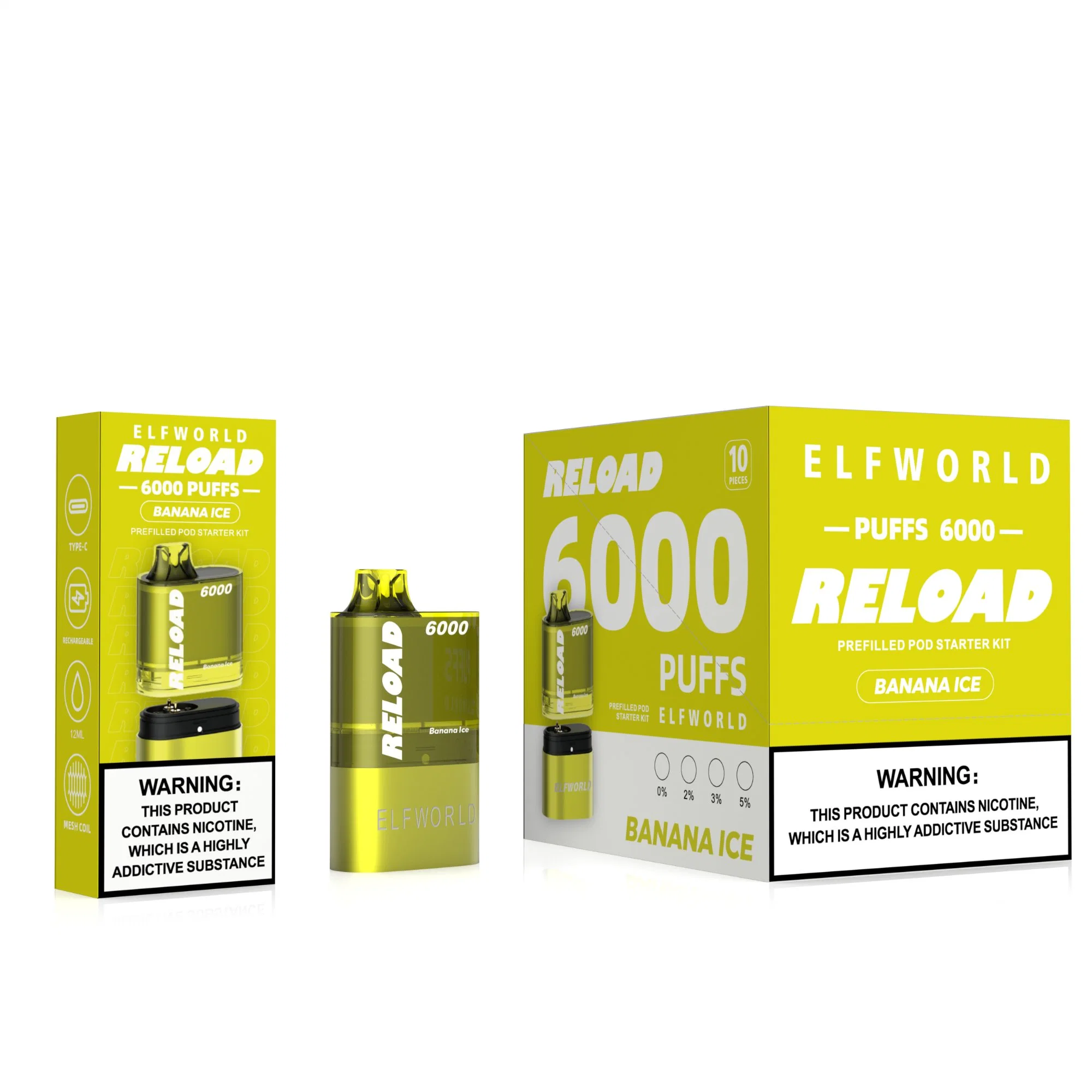 Подлинная катушка Elfworld Reload Mesh одноразовая сигареты E 6000 шайб Перо Vape Pen, 12 мл, предварительно заполненные измерители