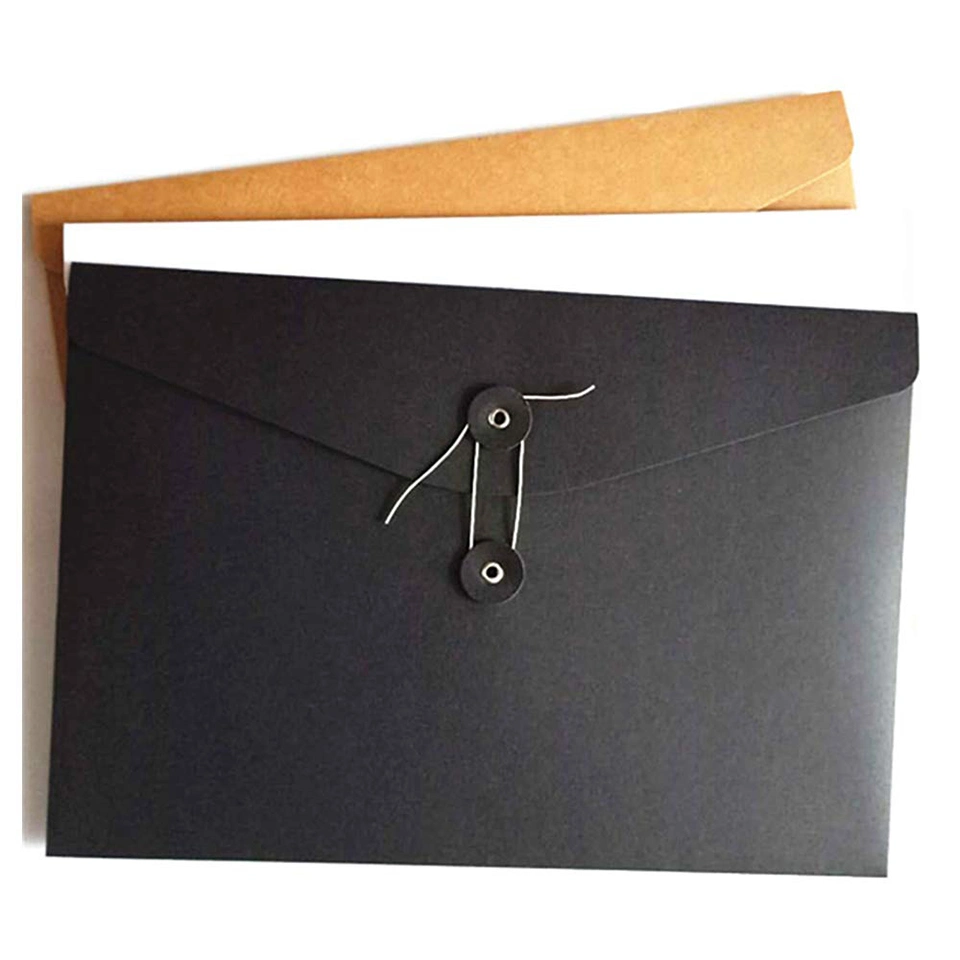 Wholesale/Supplier Kraft String File Folder Filing Envelope Project File Jacket Document Letter Organizer Flat-No Expansion A4 Letter Size (Black)