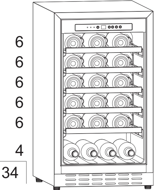 34 Bottles 95 Liters Built in or Freestanding Household Wine Cooler