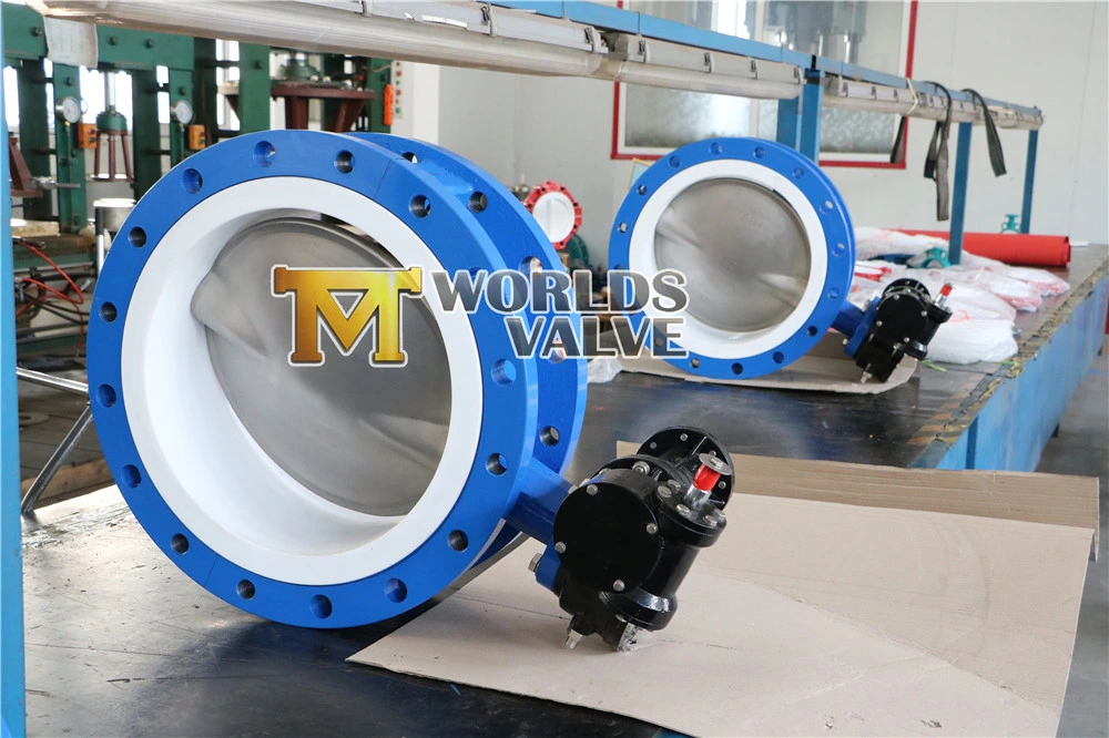 PFA Lining Double Flange Butterfly Valve C/W Worm Gear/Iornlever /Aluminum Lever/Electric/Pneumatic Actuator