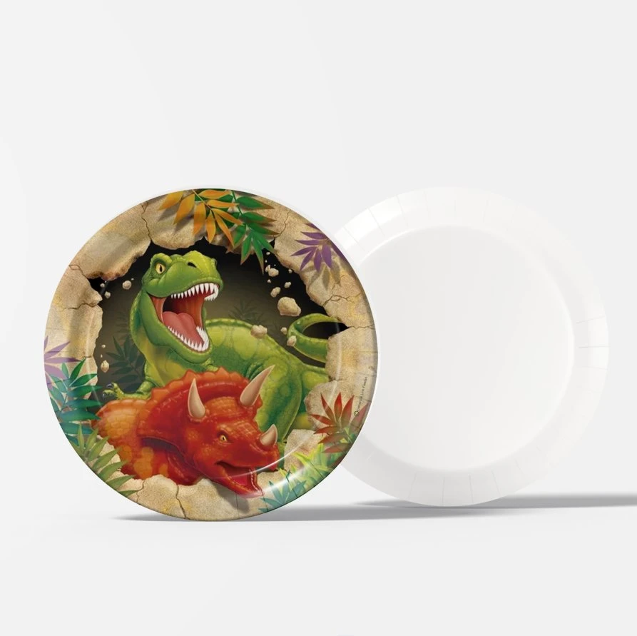 Factory Wholesale/Supplier Customized Paper Plates and Napkins Birthday Dinosaur Disposable Tableware Set