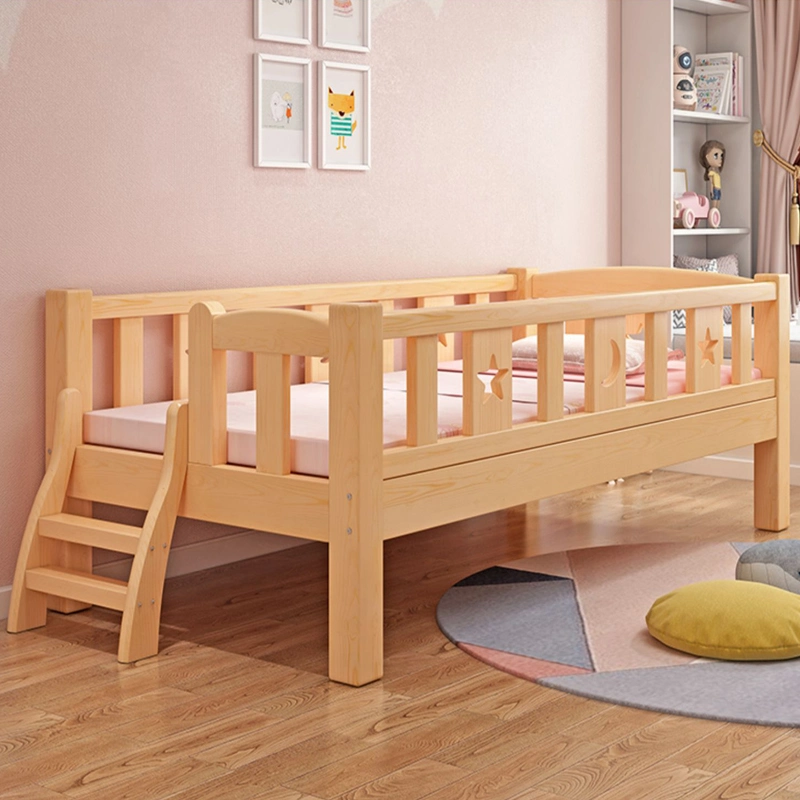 Modern Single Size Children's Bed Bedroom Furniture Wooden Baby's Crib with Barriers Kids Bed