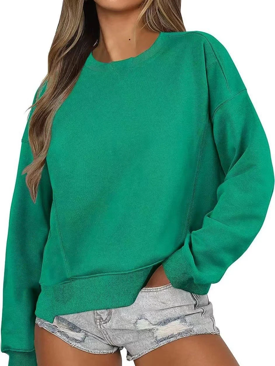 Women Solid Round Pullover Long Sleeve Sportswear Custom Sweatshirts