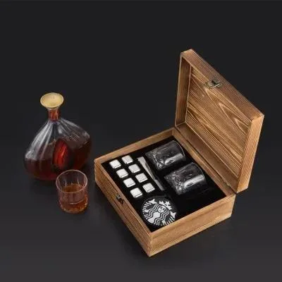 Amazon Hot Sale Wine Glasses Whiskey Stone Gift Set in Wooden Box