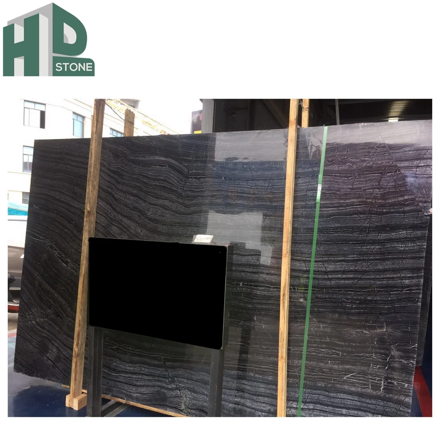 Chinese Ancient Wooden Grain Zebra Black Polished Marble Slabs Bookmatch