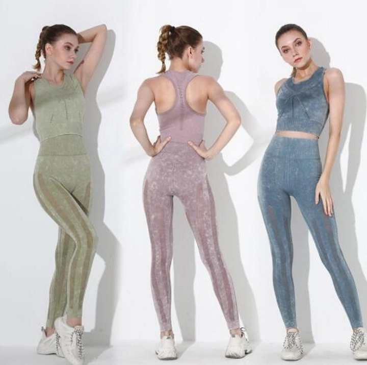 Conjunto de sujetador deportivo para mujer y mallas de cintura alta que realzan las caderas sin costuras para yoga