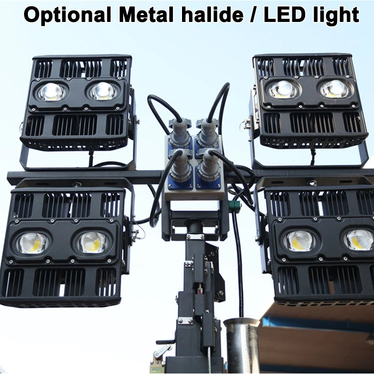 9m Manual Mast 4*1000W LED Lamp Construction Light Tower Generator