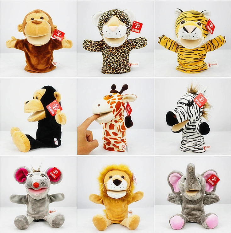 Bosque al por mayor relleno Animal Plush mano de juguete muñeca de marionetas con Boca de trabajo para niños regalo